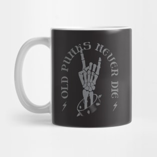 OLD PUNKS NEVER DIE - Retro Skeleton Rock On Hand Mug